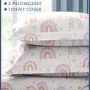 Kids Duvet Cover Set Queen Size - 3 Piece Rainbow Microfiber Duvet Cover Set & 2 Pillow Shams w/ Zipper Closure & Ties - Easy-Care & Fade Free -Soft & Cozy Bedding Set for Kids, Boys, Girls & Teens