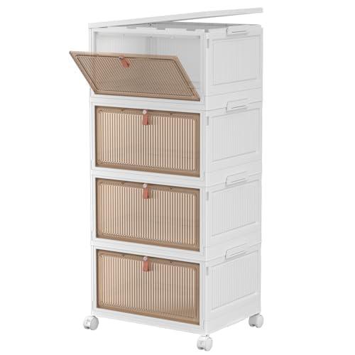 YFXCVSL 4-Tier 28QT Stackable Storage Bins with Wheels, Modern Home Storage Boxes for Toys, Arts & Crafts, Cosmetics & Make-Up, Photos