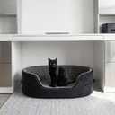 Small Dog Bed Cat Bed 16x20 Inch, Calming Pet Bed for Puppies, Teacup Dogs & Kittens, Half-Enclosed Open-Top Velvet Anti-Anxiety Bed, Machine Washable Cozy Snuggle Bed (Black)