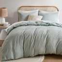 Hyde Lane Linen Duvet Cover Set King Size, 3Pcs Textured French Flax Linen Cotton Blend Bedding Set, Natural and Organic, Soft and Breathable, with 2 Pillow Shams, 104"x90", Sage