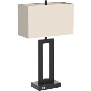 Touch Control Table Lamp with 2 USB Ports, 3-Way Dimmable Modern Nightstand Lamp Sets Bedside Touch Desk Lamp with Fabric Cream Shade For Bedroom Table Living Room Reading, Included Bulbs