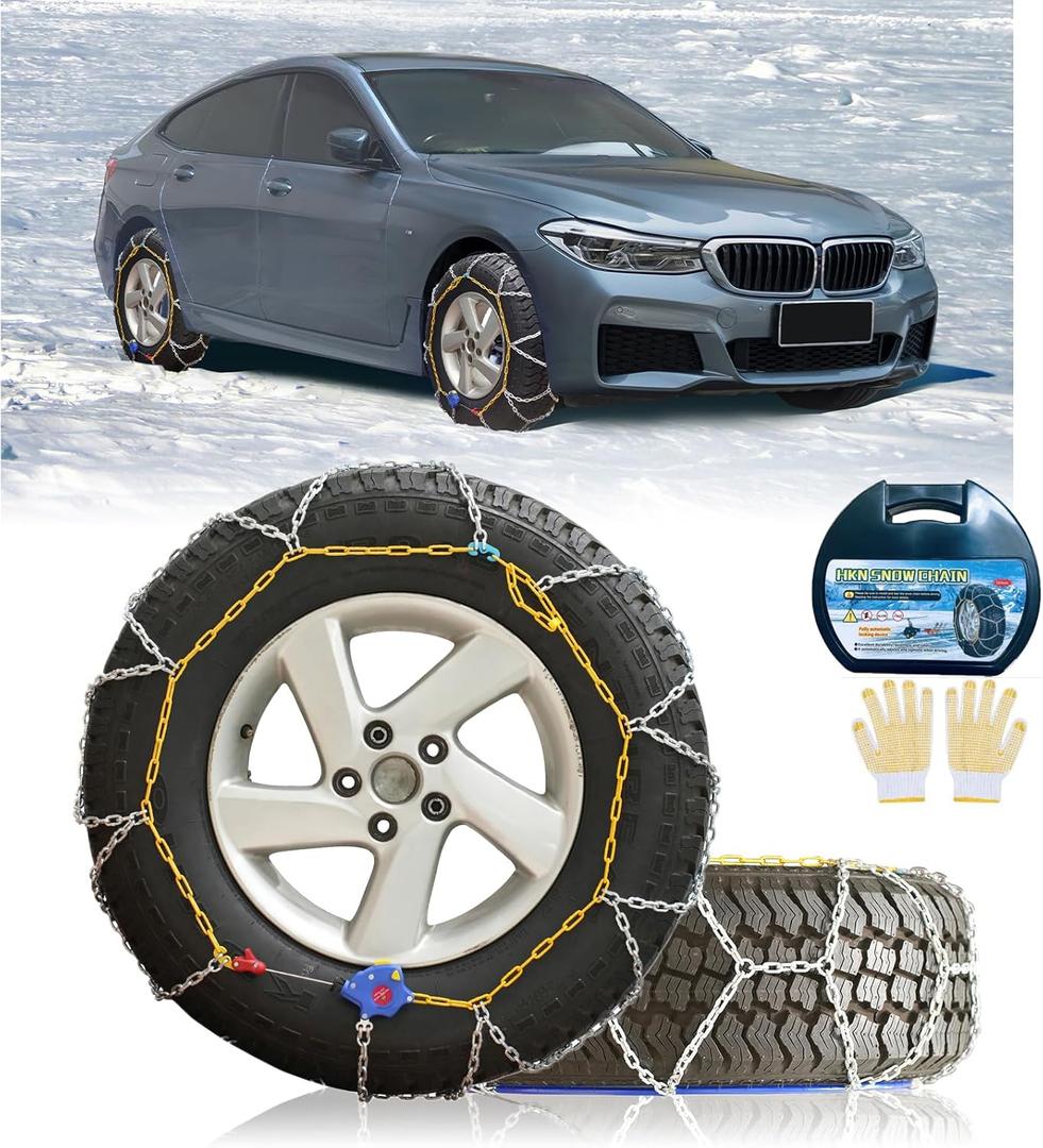 NEOCHIAEVO Auto Tightening Snow Chains Tire Chains, 1-Minute Quick Install, Universal Fit for Car/SUV/Pickup Truck, Multi-Weather Emergency Traction, Set of 2 - HKN100