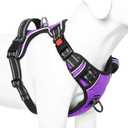 Timos Dog Harness Large Sized, No Pull with Neck Lockable Snap,No Choke Front Clip Dog Reflective Harness,Adjustable Metal Rings 3 Buckles,Easy Control Handle for Large Dogs Purple XL