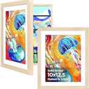 KINLINK 10x12.5 Kids Art Frame Set of 2, Solid Wood Artwork Frame Changeable With Acrylic Front Opening, Holds 150 Pictures, With or Without Mat, Natural