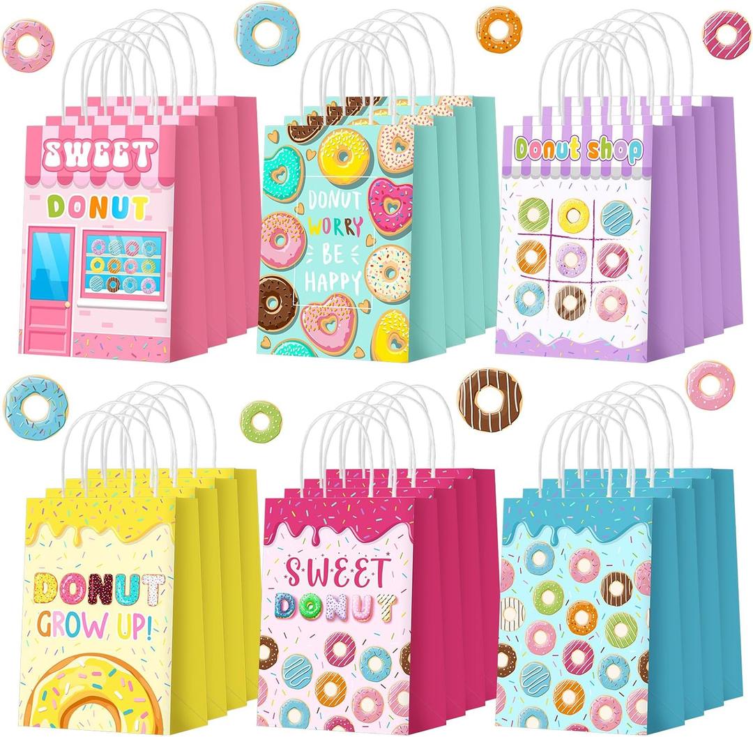 Yeaqee 24 Pcs Donut Bag Donut Party Favors Candy Bags with Handles 5.91" x 8.27" x 3.15" Sweet Doughnut Treat Candy Gift for Girls Kids Birthday Party Baby Shower Holiday Decorations