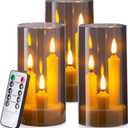 Hausware 3-in-1 Flameless LED Taper Candles with Remote  Battery Operated, Realistic & Portable Candles Set,3-Pack,Durable Indoor/Outdoor Decor (Gray)