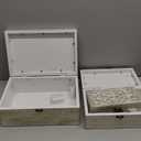 Deco 79 Mango Wood Floral Handmade Decorative Box Decorative Keepsake Boxes with Hinged Lid, Set of 3 Storage Boxes 8", 10", 12"W, White