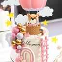 LaVenty Pink Hot Air Balloons Cake Decoration Bear Cake Decoration Baby Bear Baby Shower Cake Topper Baby Shower Birthday Cake Decoration