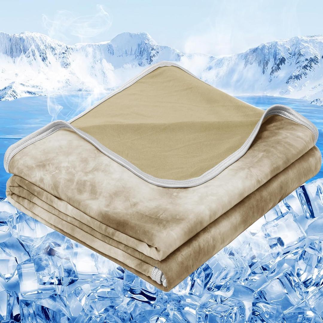 inhand Cooling Blanket Queen Size (90"x90"), Cooling Blankets for Hot Sleepers, Absorbs Heat to Keep Adults Cool for Summer Nights Sweats, Thin Cold Lightweight Blanket for Couch Bed, All Season Use (Beige)