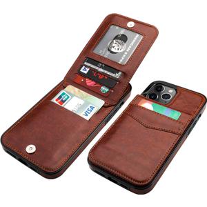 KIHUWEY Compatible with iPhone 12 Pro Max Case Wallet with Credit Card Holder, Premium Leather Magnetic Clasp Kickstand Heavy Duty Protective Cover for iPhone 12 Pro Max 6.7 Inch(Brown)
