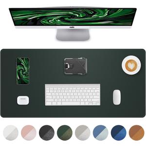 Leather Desk Pad Protector, Green Office Mat, Non-Slip PU Leather Blotter, Laptop Desk Pad, Waterproof Writing Pad (Dark Green, 31.5" x 15.7")