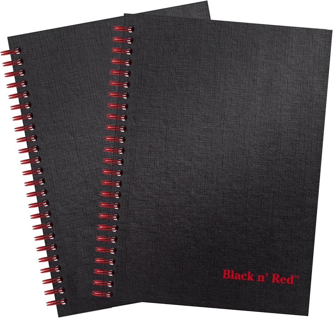 Black n' Red Notebooks, Business Journals, 2 Pack, 8-1/4" x 5-1/4", 70 Sheets, Ruled, Optik Paper, Scribzee App, Hardcover, Wirebound, Black (400163208)