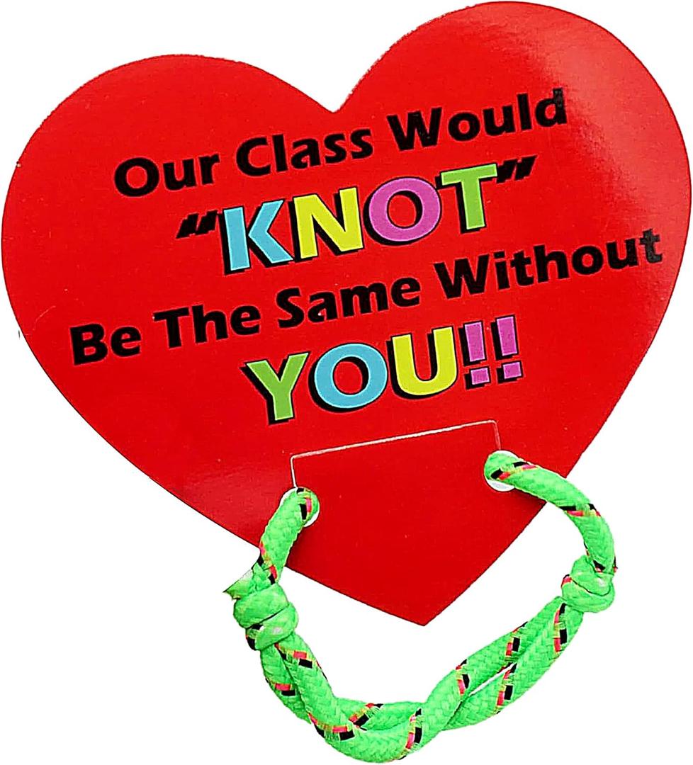 4E's Novelty 48 Pack Valentines Bracelets with Cards Our Class Will Knot Be The Same Without You - Bulk School Valentines Day Gifts for Kids from Teacher Party Favors Classroom Exchange