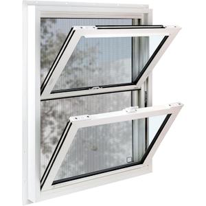 Vinyl Double Hung Sliding Window, 24" x 36" Household Window with Double-Pane Insulated Tempered Glass and Fiberglass Screen for House, Mobile Home (White)