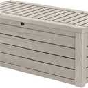 Keter Westwood 150 Gallon Resin Large Outdoor Storage Box for Patio Furniture, Outdoor Cushions, Garden Tools and Pool Floats, Beige