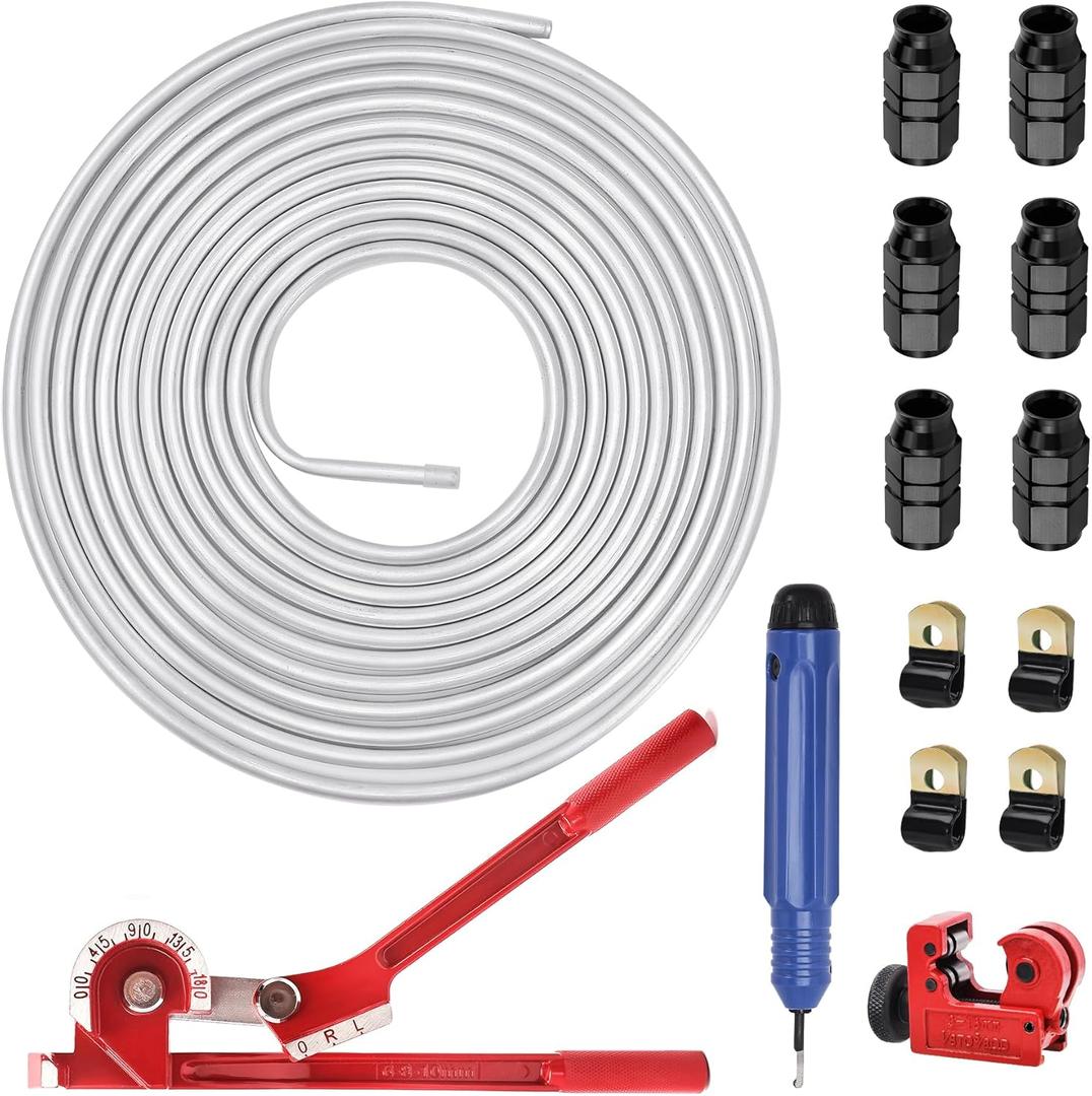 EVIL ENERGY 3/8" OD Aluminum Fuel Line Hard Line Kit 25FT, 1060 Grade Aluminum Tubing Coiled (6AN to 3/8)