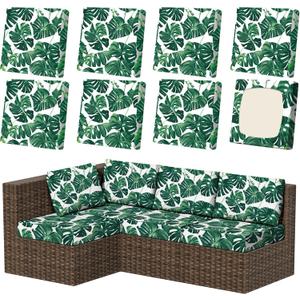 8Pcs Patio Stretch Cushion Covers, Outdoor Couch & Sofa Replacement Slipcovers for Patio Furniture Cushion Covers, Washable Reusable Furniture Protector, Square Large, Green Leaf