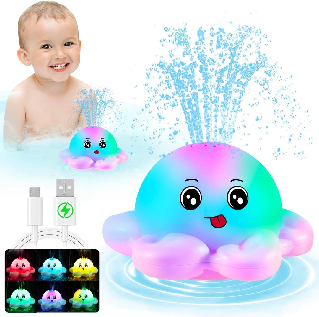 Gigilli Octopus Bath Toys, Baby Bath Toys for Kids Ages 1-3 Baby Girl Light Up Bath Toy Sprinkler 6-12-18 Months Toddler Bath Fountain Toy Infant Birthday 1 2 3 Gifts