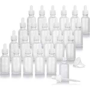 JUVITUS (22 pack) 1 oz Frosted Clear Glass Boston Round Bottle with White Dropper + Funnel
