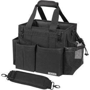 Compact Wearable Cleaning Caddy, Small Supplies Organizer with Handle & Shoulder Straps for Housekeepers, Under Sink & Car Cleaning Tool Organizer Bag (Black)