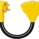 30 Amp to 20 Amp 110 RV Distribution Adapter Cord3-Prong NEMA TT-30P Male to 3X5-15/5-20R Female1.5 FT Yellow Multiple RV Household Outlet