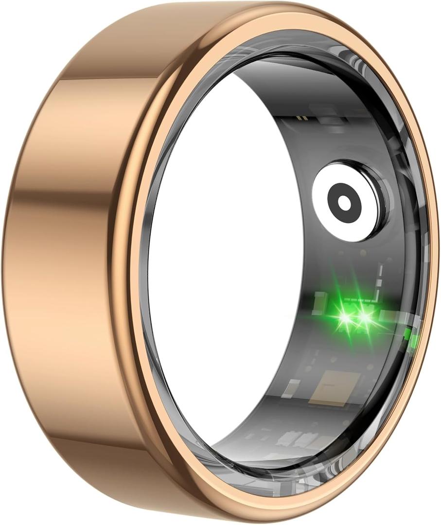 Smart Ring Health Fitness Tracker,Sleep Tracker Ring with Heart Rate/Steps/Distance/Calories/Blood Oxygen Monitoring,Waterproof Fitness Ring for Activity,Compatible with iOS & Android(Gold,11)