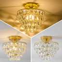 CM MZY Modern Gold Crystal Chandeliers, Mini Flush Mount Ceiling Light Fixture, Close to Ceiling Lamp Fixture for Hallway Bedroom Bathroom Closet Kitchen Foyer