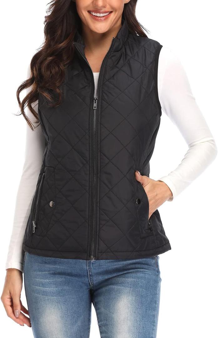 Argstar Women's Vest, Quilted Lightweight Zip Pockets Padded Gilet (Medium, Black)