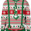 GRAJTCIN Ugly Couples Christmas Sweater Adult Funny 3D Print Cat Elk Dog Christmas Party Cosplay (Medium, Green Tie)
