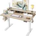 TIQLAB Standing Desk with Two Drawers, Stand Up Standing Desk Adjustable Height, Electric Sit Stand Table with Storage Shelf and Splice Board, 48 * 24 inch, Maple