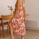 Women's Sleeveless Tiered Midi Dress Boho Beach Vibes Print Square Neck Flowy Casual Summer Dress (US, Alpha, Medium, Regular, Regular, Sea) (Orange, M)