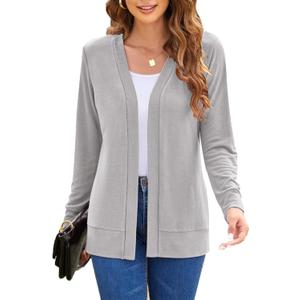Womens Casual Lightweight Long Sleeve Cardigan Flowy Soft Open Front Knit Cardigan Sweaters (Gray, M)