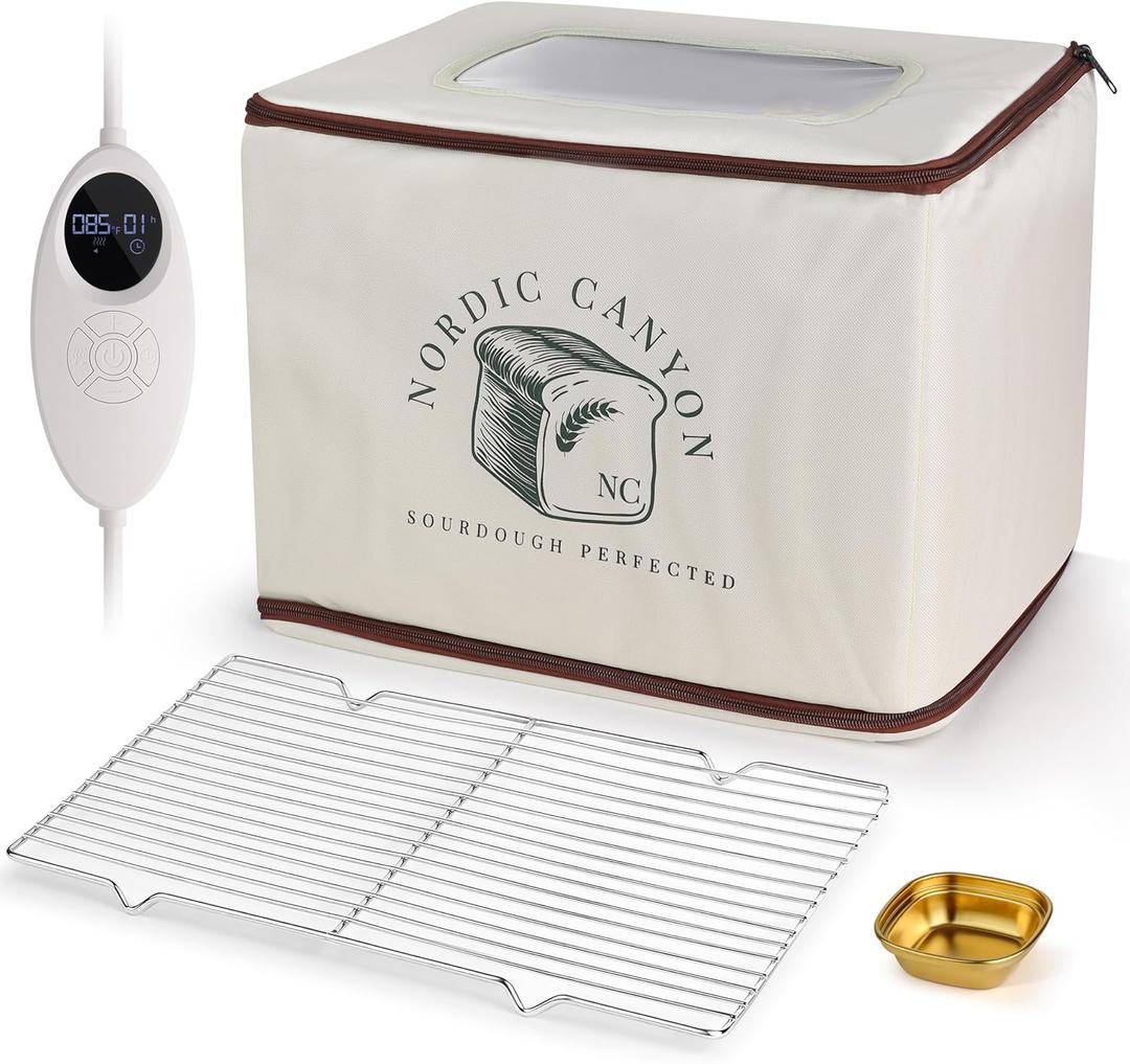 Sourdough Proofing Box Collapsible Countertop Dough Proofing Box & Bread Proofer with 68-120 F Temperature Control, Integrated Humidity Monitor & Water Dish for Artisan Bread (Beige)