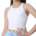Girls Tank Tops Double Lined Crop Tops for Kids High Crew Neck Racerback Basic Sleeveless Dance Top for Girls (Large, White)