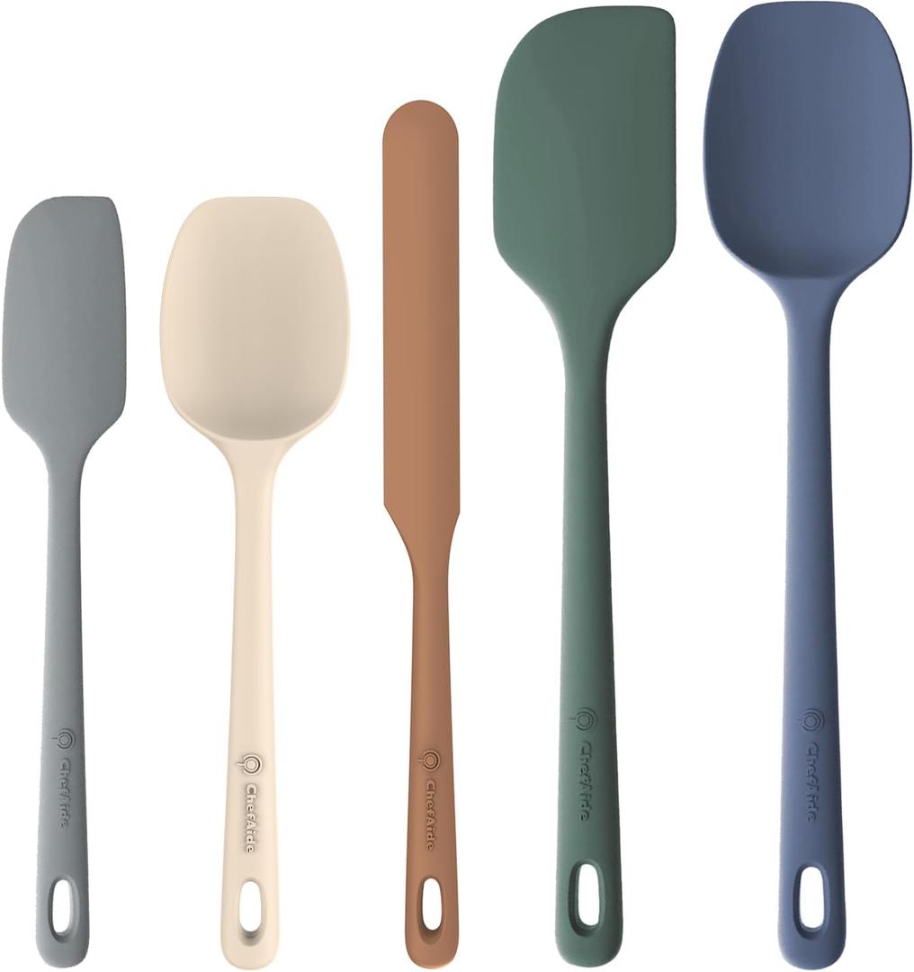 ChefAide 5 Pieces Silicone Spatula Set, Food Grade Rubber Spatula, Upgrade Strong Handle with Ergonomic Grip, Heat Resistant Up to 600F for Nonstick Cookware, Cooking