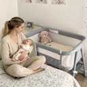 Baby Bassinet, 3-in-1 Baby Bassinets Bedside Sleeper for Newborn with Breathable Mesh, Portable Baby Crib with 4- Adjustable Height, Mattress, Storage Basket & Lockable Wheels, CPSC Grey
