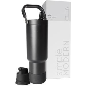 Simple Modern Trek Pivot | 40oz Flip Straw Tumbler with Handle | Water Bottle & Boot | Interchangeable Straw & Chug Lids | Insulated Stainless Steel Jug | Gym Sports Outdoors | Midnight Black