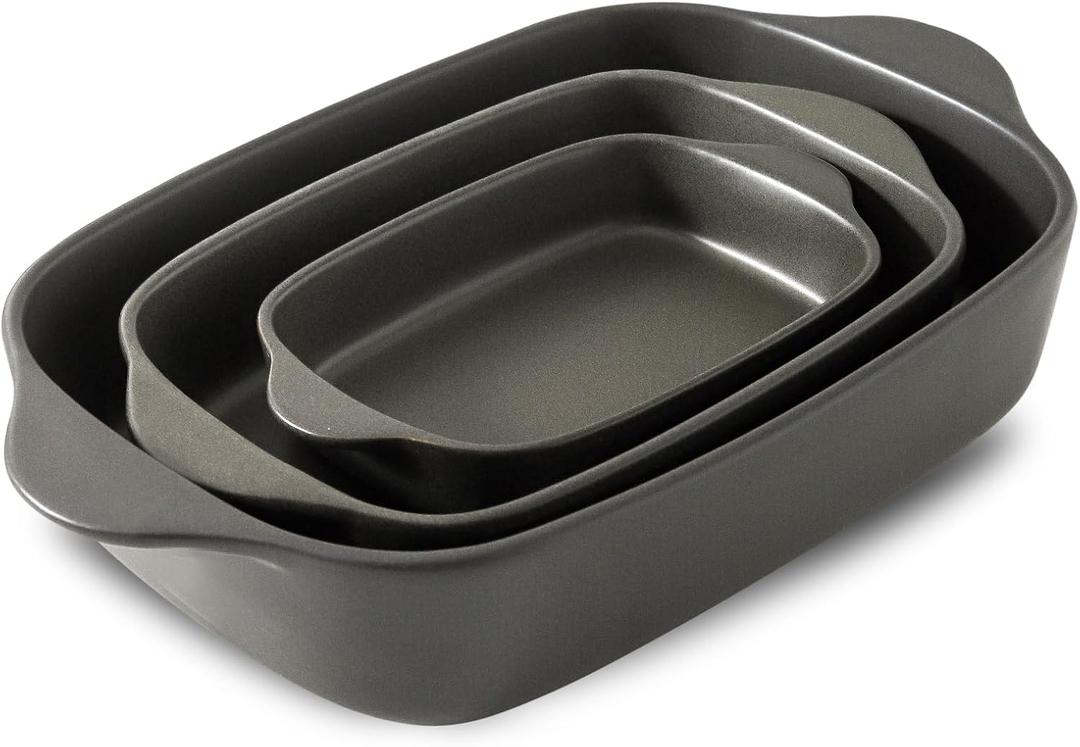Casserole Dish for Oven,Ceramic Baking Dishes Stoneware Bakeware Set of 3Deep Casserole Dishes for BakingCasserole,Cake Dinner and Daily Use,0.63/1.8/4 QTMatte Black