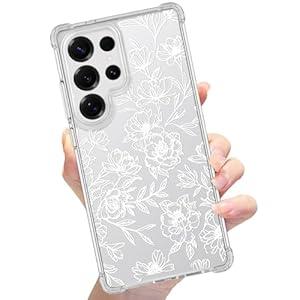 Clear Case for Samsung Galaxy S25 Ultra, Floral Flower Rose Pattern Aesthetic Phone Case，Transparent Raised Camera Protection Soft TPU Shockproof Protective Phone Cover