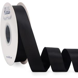 Ribbli Black Satin Ribbon Double Faced Satin 1 inch x Continuous 50 Yards-Black Ribbon for Gift Wrapping Crafts Wedding Decoration Bows Bouquet Floral Arrangement