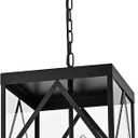 Black Exterior Pendant Lights for Porch with Clear Glass 4 Light Adjustable Hanging Lamp Farmhouse Lantern Porch Light Exterior Chandelier Ceiling Mount for Entrance Patio, White Candle Socket