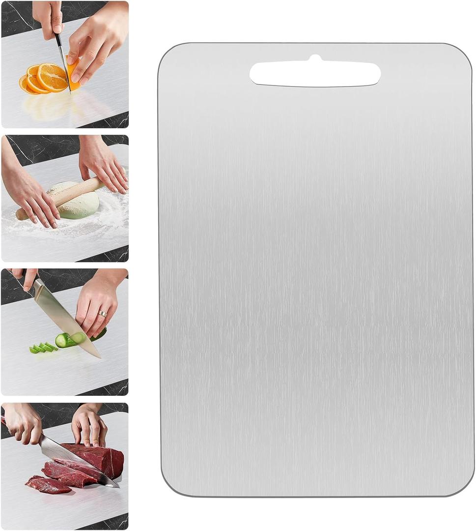 Titanium cutting boards for kitchen, small cutting Boards for Kitchen dishwasher safe, Foodgrade Stainless Steel Cutting Board for Meat,Fruit, Vegetables, Outdoor or Indoor, S 12" * 8"