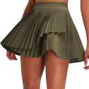 RUNNING GIRL Women's Pleated Tennis Skirts with Pockets High Waisted Tummy Control Casual Athletic Workout Golf Skorts(3090 Army Green M)