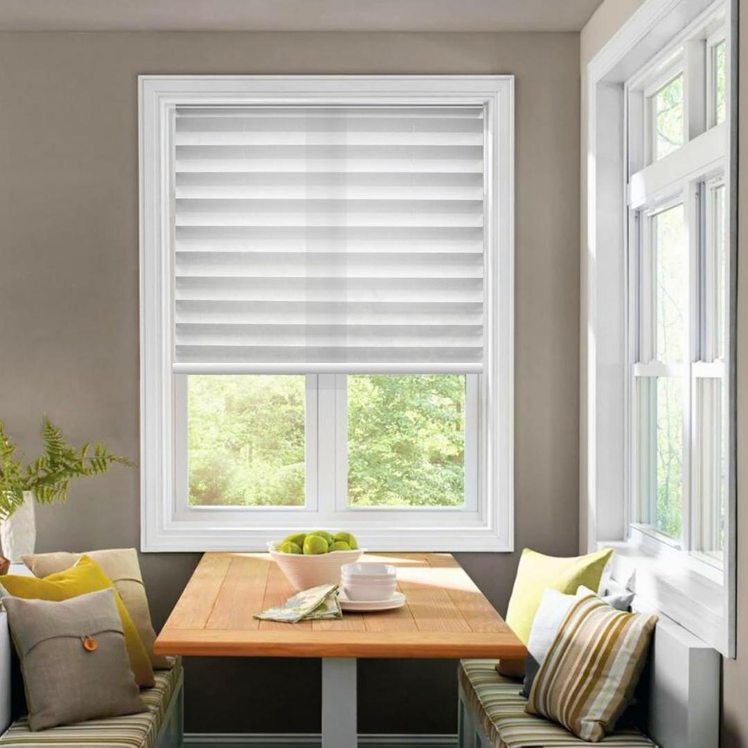 BlindsAvenue Cordless Pleated Window Shades, Easy Install, No Drill No Tools, White, Light Filtering Blinds, Size 36" W x 64" H