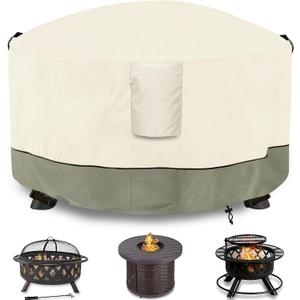 Fire Pit Cover,Outdoor Heavy Duty 600D 100% Waterproof Fire Pit Cover Round,Weatherproof Firepit Covers Round 40" Dia x 20" H,Beige