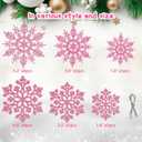 36pcs Christmas Light Pink Snowflake Ornaments Plastic Glitter Snow Flakes Ornaments for Winter Christmas Tree Decorations Size Varies Craft Snowflakes