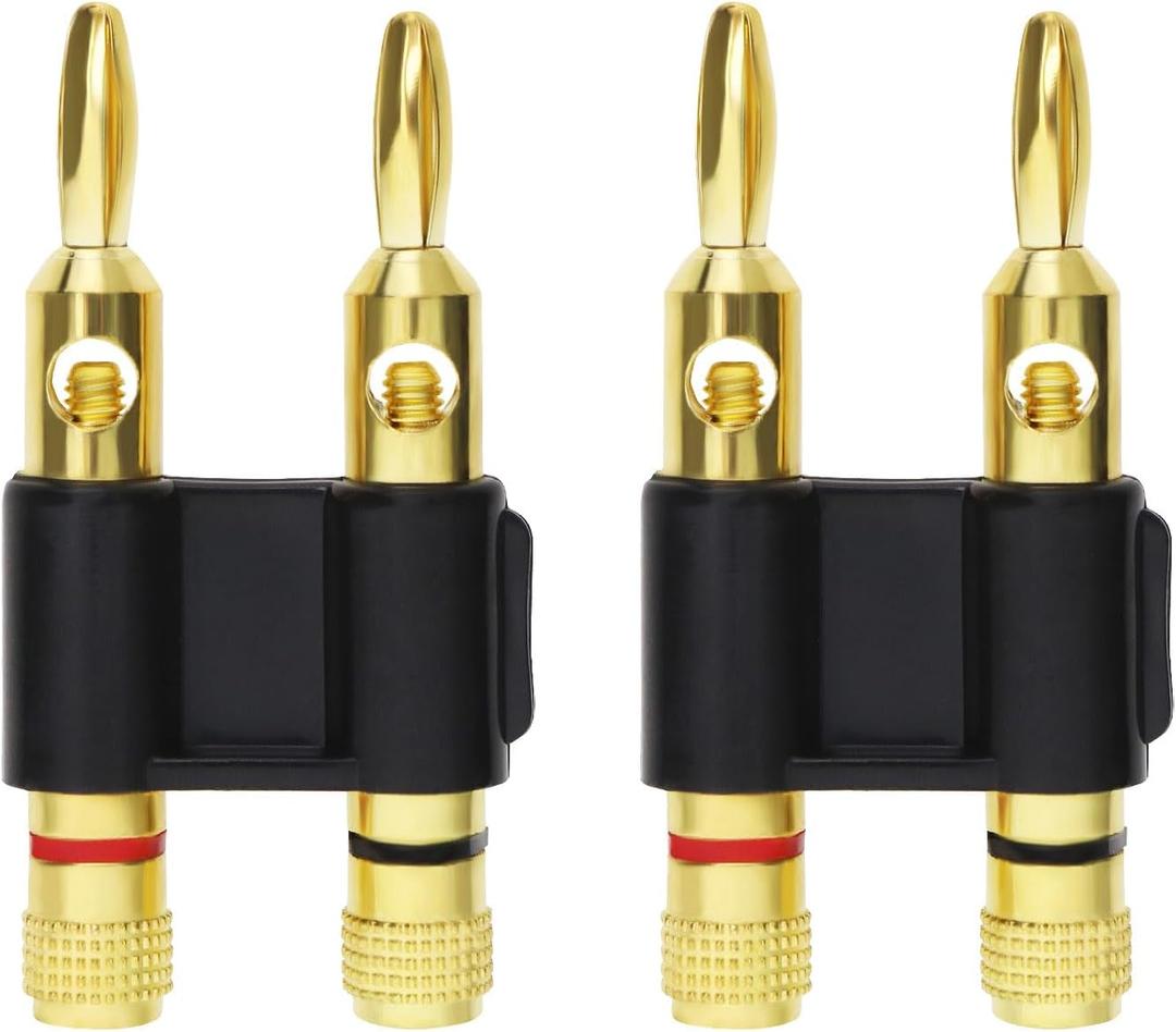 2PCS Gold Plated Copper Dual Banana Plug Double Row Banana Plug Lantern Banana Plug for Amplifiers Speaker Audio Equipment, Black