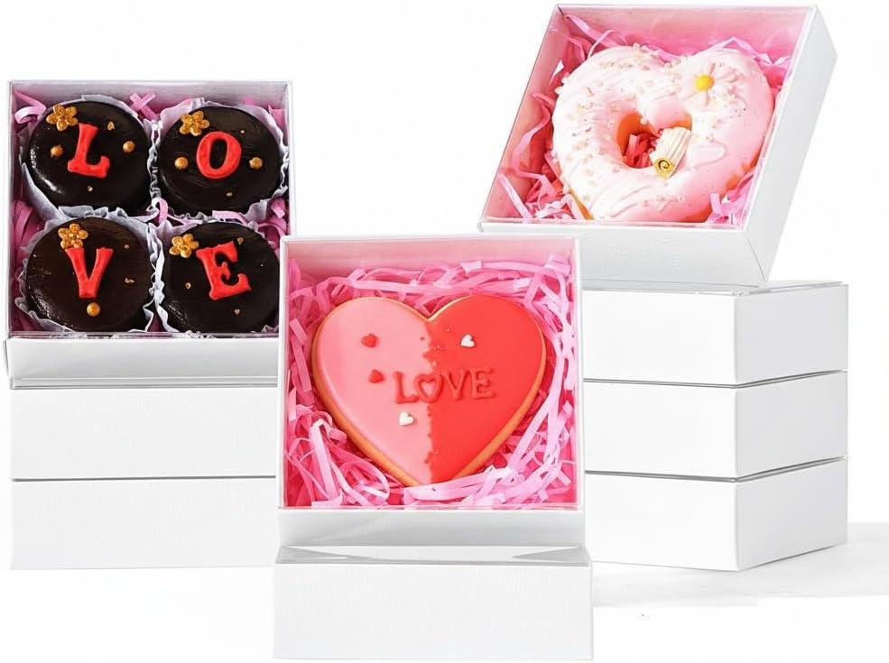 50PCS 4x4x1.25Inches Baking Boxes with Clear display lid for Cookies,Macaron,Cakesicle,Dount,Pastry,Chocolate Covered Ores or More