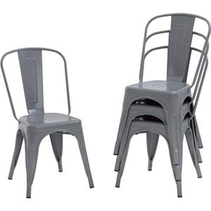 FDW Dining Chairs Set of 4 - Indoor/Outdoor, Metal, 18 Inch Seat Height, 330LBS Weight Capacity, Stackable, Restaurant & Bar Chairs (Grey)