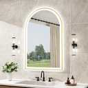 30''x20'' Arched LED Bathroom Mirror with Lights, Lighted Mirrors for Bathroom Wall, Anti-Fog, 3 Colors Dimmable, Memory Function, Backlit + Front Lit, Waterproof, Shatter-Proof, Golden Framed Arched